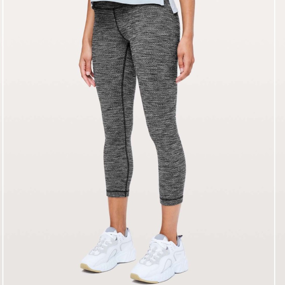 Lululemon Wunder Under Crop Luon Variegated Knit Black Heathered Black